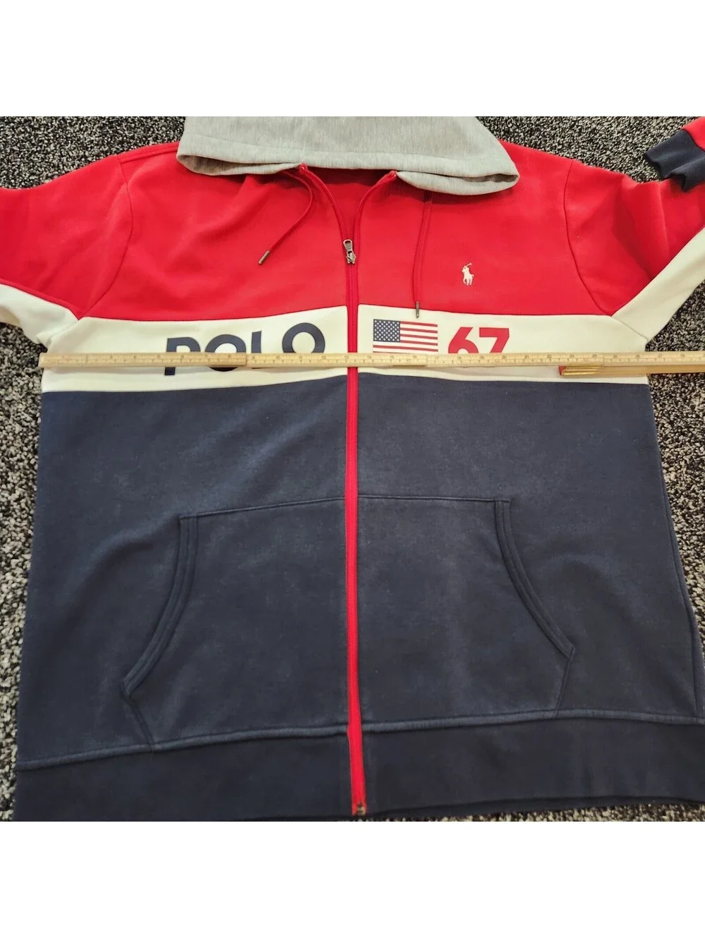 Polo Ralph Lauren Colorblock Hoodie Mens XLT Red Navy Full Zip Flag Shield Tech